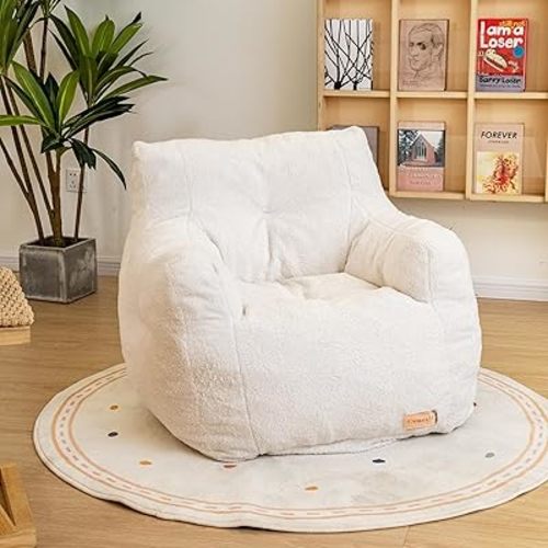 Bean Bag Chair with Filler, Bean Bag Sofa with Tufted Soft Stuffed Filling, Fluffy and Lazy Sofa, Comfy Cozy BeanBag Chairs with Memory Foam for Dorm, Apartment, Living Room (White)