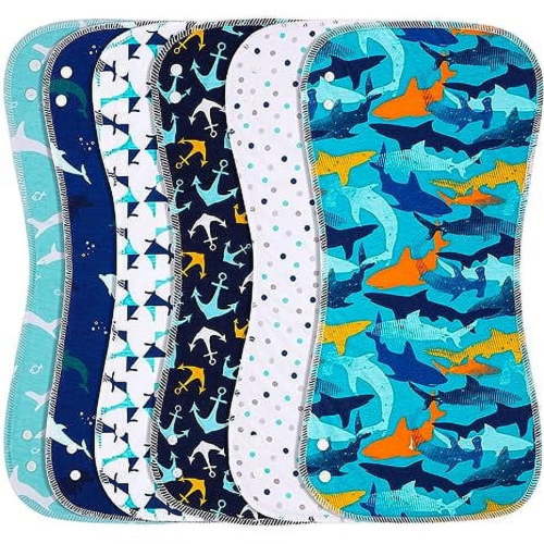 Baby Burp Cloths & Baby Bibs 2-in-1 Design Large Size 3-Layers Thicken 100% Cotton Super Absorbent and Soft Baby Spit Up Burping Rags Baby Burp Cloth Set for Boys 6 Pack