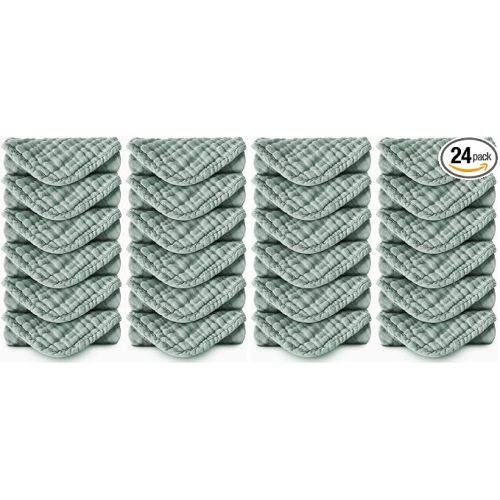 Spotted Play Muslin Burp Cloths 100% Cotton Large 20''x10'' Extra Soft and Absorbent Baby Wash Cloths Spit Up Rags - Baby Burping Cloth for Boys Girls Items(24 Pack Green)