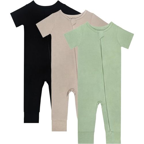 Baby Pajamas Summer Short Sleeve 2 Way Zipper Footless Rompers 0-24 Months