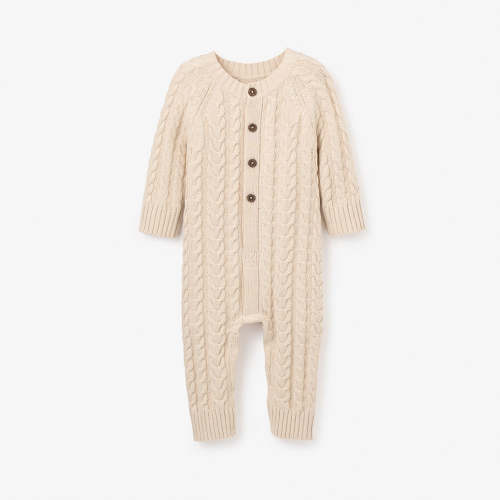 Wheat Horseshoe Cable Knit Baby Jumpsuit – Elegant Baby