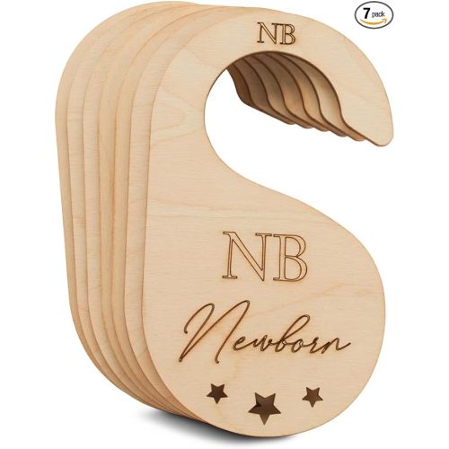 Baby Closet Dividers, Set of 7 Baby Clothes Organizer, Double Sided Wooden Baby Closet Organizer for Nursery, Size Newborn to Toddler, Baby Clothes Dividers for Closet Hanging on Standard Rod