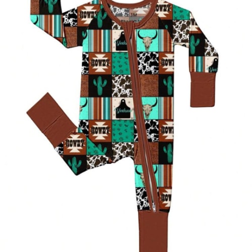 Baby Bamboo Fiber Zip-Up, Western Style Print Romper, All-Season Knit Fabric Skinny Fit With Zipper Detail, Boy Baby Clothes, Perfect For Outdoor | SHEIN USA
