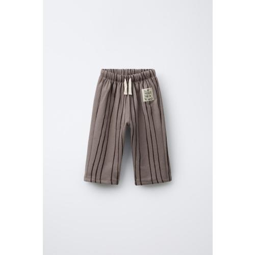 STRIPED PANTS WITH LABEL - Mink brown | ZARA United States