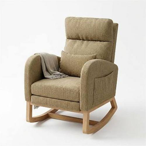 Modern Nursery Rocking Chair,High Back Glider with Pillow, Side Pockets for Bedroom & Nursing Room