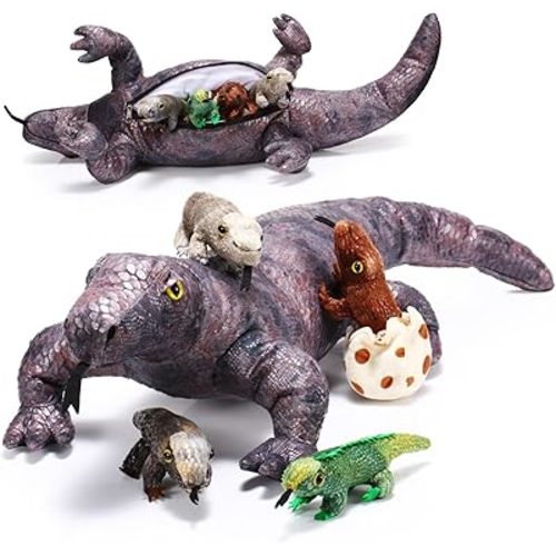 Lenwen 5 Pieces Komodo Dragon Plush Toy Set 26 Inch Monitor Lizard Stuffed Animal with 4 Plush Baby Lizards, Stuffed Komodo Dragon Plush Giant Lizard for Boy Girl Birthday Gift Pet Party Favor