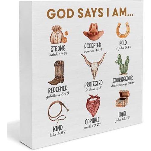 Western Cowboy Room Decor, God Says I Am Inspirational Bible Verse Wooden Box Sign, Cowboy Nursery Decor for Boy, Christian Western Gifts