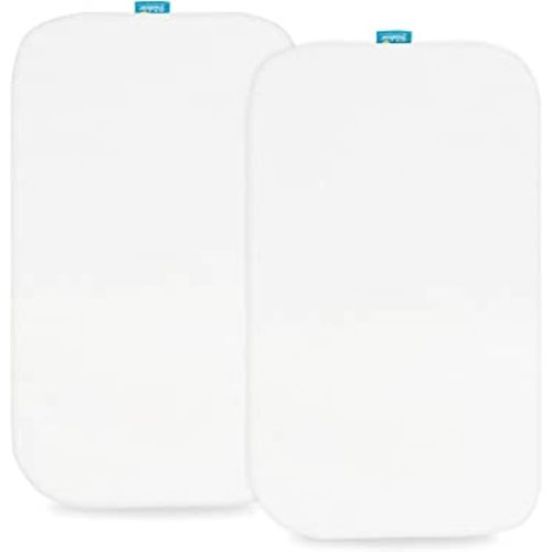100% Cotton Bassinet Sheets Fit for Rectangle, Oval Bassinet Mattress and Most Bedside Sleeper & Bedside Crib Mattress, 2 Pack, Breathable and Soft Fitted Sheet for Baby, White