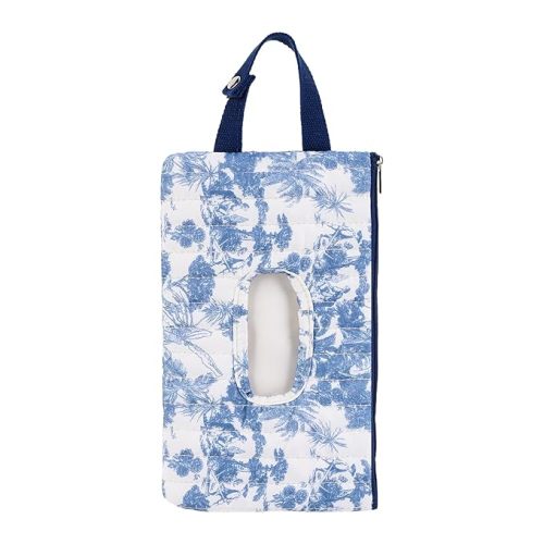 Quilted Baby Wipe Holder Floral Diaper Pouch Portable Quilted Wipes Bag for Car, Stroller (Dark Blue-2)