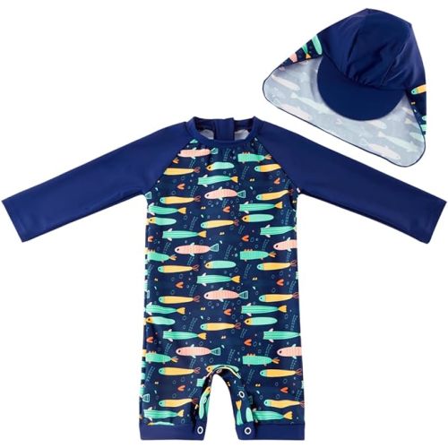 UMELOK Baby Boys UPF 50+ Sun Protection One Piece Rashguard Swimsuit with Snap Bottom