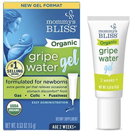 Mommy's Bliss Organic Gripe Water Gel for Newborns, Extra Gentle Gel, Relieves Occasional Stomach Discomfort from Gas, Colic & Fussiness, Easy Administration, Age 2 Weeks +, 0.53 Oz (45 Servings)