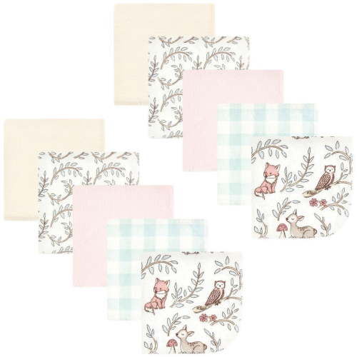 Hudson Baby Infant Girl Flannel Washcloths, Girl Woodland Pals 10Pk, One Size