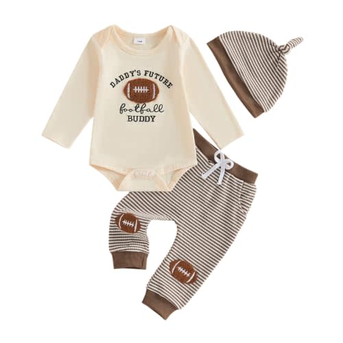 Newborn Baby Boy Football Outfits Letter Romper Pants Set Winter Clothes | Letter Print, Cotton Blend, Crewneck, Elastic Waist Pants, Suitable for Football Activities and Fall Winter, 0-18 Months