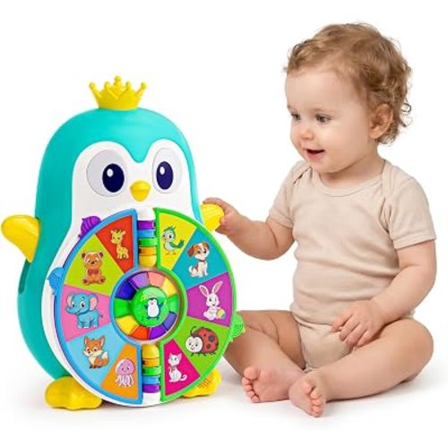 1 Year Old Boy Gifts, Interactive Musical Penguin Toy with Spinning Lights & Sounds,Spanish English Bilingual Talking Learning Toys with 5 Themes & 50 Words, First Birthday Gift for Toddlers 1-3