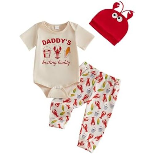 GOOCHEER Newborn Baby Boy Clothes Crawfish Short Sleeve Romper Shirt Top Pants Hat Set Summer Outfits
