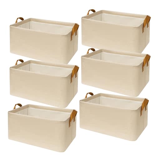 SNWDN 6 Pack Closet Cloth Storage Bins for Shelves,Large Storage Baskets for Shelves, Fabric Bins for Closet organization with Handles（ Beige 17''L x 12''W x 10''H）
