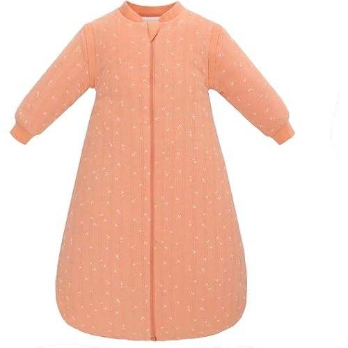 Baby Sleep Sack, TOG 2.5 Winter Wearable Blanket, Removable Long Sleeves, Orange White Heart, 6-18M