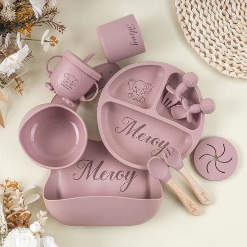Personalized Silicone Weaning Set, Engraved Baby Weaning Set, Custom Feeding Set with Name, Toddler Bowl & Bib, Baby Plate, Baby Shower Gift