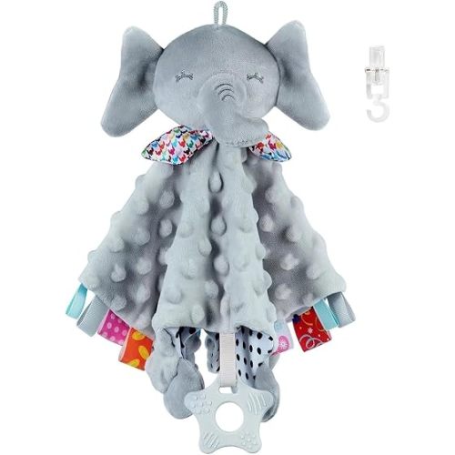 Elephant Security Blanket with Tags Teether Animal Taggie Soft Baby Blankets for Boys and Girls Baby Stuff for Newborn Toys Snuggle Baby Lovey Dotted Blanket Animal Soothing Crib Toy