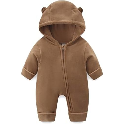 Babymine Cute Newborn Baby Girls Boys Bear Clothes Winter Snowsuit Outfits | Super Soft,Warm and Cozy,Baby Shower Gift,Newborn Photography Outfits,Baby Bear Onesie With Fold-Over Mittens and Footies