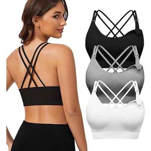 Angelhood Nursing Bras for Breastfeeding, Criss-Cross Back Nursing Sports Bra, Low Impac Support Yoga Maternity Bras