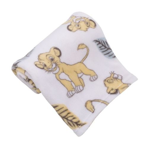 NoJo Disney Lion King Super Soft White, Yellow, Green Simba Leaves French Fiber Baby Blanket