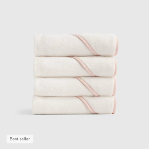 Organic Turkish Cotton Baby Hooded Towel Set 4-Pack in Soft Pink
