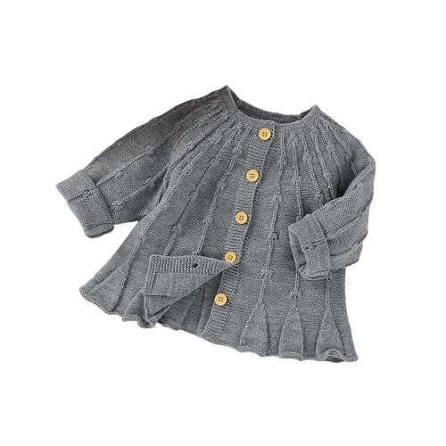 CheerKidz Baby Girl's Warm Knitted Cardigan Sweater Long Sleeve Button Crewneck Cotton Knit Casual PulloverTops 0-24 Months Fall Winter Clothes(Gray,3 Months)
