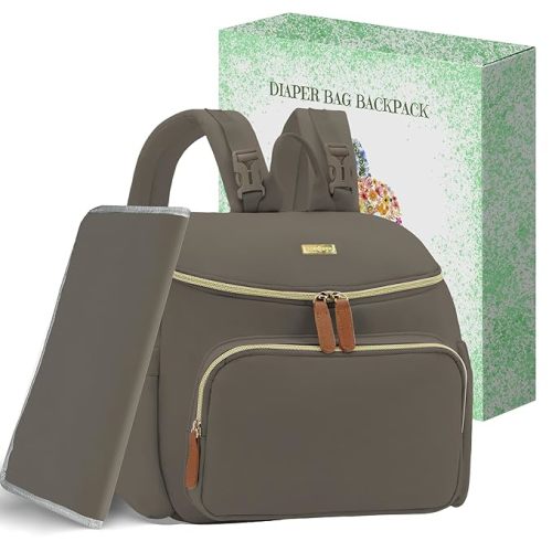 Compact Diaper Bag Backpack – Lightweight & Waterproof Baby Bag for Moms & Dads, Includes Changing Pad & Stroller Straps, Small Travel Diaper Backpack for Daily Use –Taupe