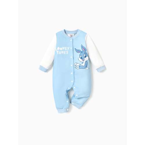Looney Tunes Baby Boy/Girl Contrast Color Positioning Printed Romper Blue