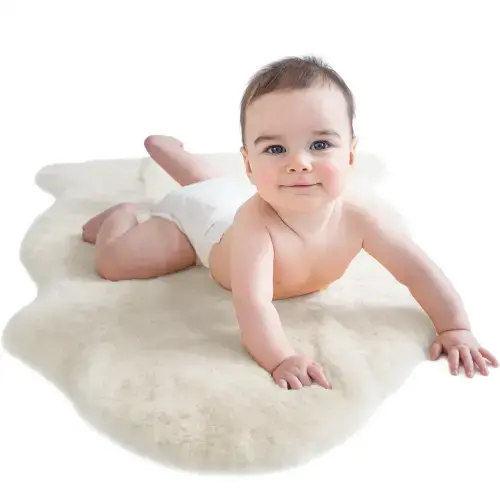 Sheepskin Rug for Babies, 100% Natural, Shorn Lambskin Wool, 2 x 3 Feet, Flax