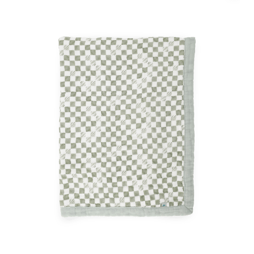 Little Unicorn USA Organic Cotton Muslin Baby Quilt - Green Checker - Organic Cotton Muslin Baby Quilt - Green Checker