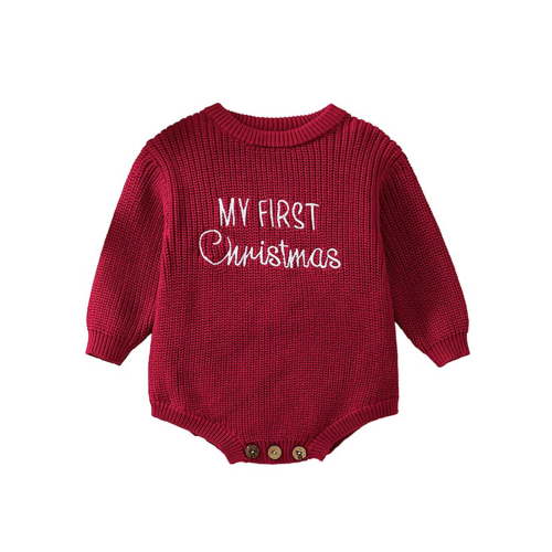 Rdhnmea Baby Christmas Sweater Romper Letter Embroidery Long Sleeve Crew Neck Knit Bubble Jumpsuit Xmas Outfits