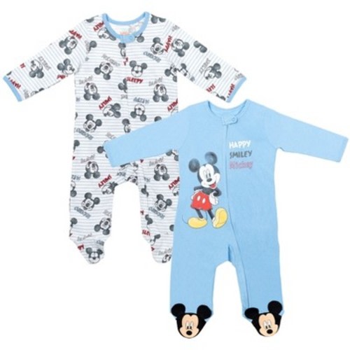 Disney Mickey Mouse Footed Baby 2 Pack Zip Up Sleep N' Play Coveralls Newborn to Infant, Color: Mickey mouse / blue, Size: 6-9 months
