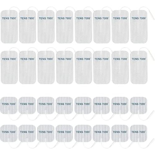 TENS 7000 Official TENS Unit Replacement Pads, 32 Pack, 16-2" X 2", 16-2" X 4" Electrode Pads Compatible with Most TENS Machines Replacement Electrodes Pack