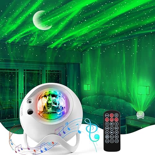 Aurora Northern Lights Projector: 60+ Light Effects White Noise Stars Sky Moon Lights for Bedroom Bluetooth Remote Timer Multi Colors, Mood Lighting Room & Classroom Decor