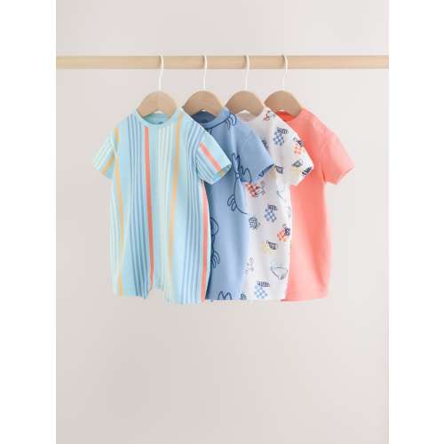 Coastal Crab Print Jersey Baby Rompers 4 Pack