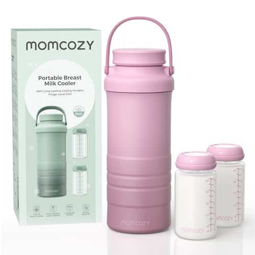 Momcozy 22oz Portable Breast Milk Cooler for Outdoor, Life Saver with 360 Total Cooling for 24 Hours, Larger Capacity Travel Breastmilk Chiller with 2pcs Baby Bottles for Breastmilk Storage