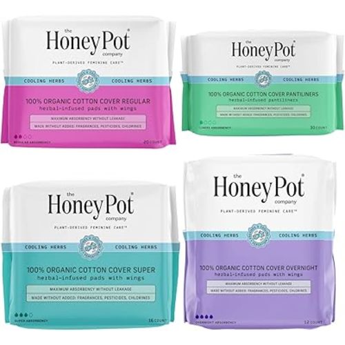 The Honey Pot Company - Pads for Women - Herbal Essentials Bundle - Organic Cotton Cover & Ultra-Absorbent Pulp Core - Sanitary Pads for Women - Feminine Care - FSA & HSA Eligible