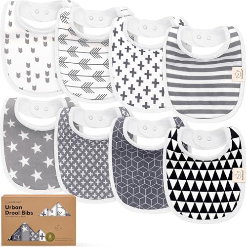8-Pack Organic Baby Bibs for Boys, Girls - Soft Cotton Drooling and Teething Bibs for Baby Girl & Boy