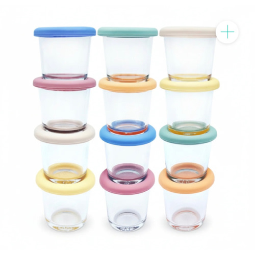 4oz Glass Baby Food Storage Jars | Food Grade Silicone Lids | Set of 12 | Neutral Colors