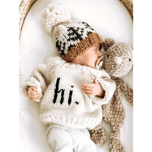 Hi. Crew Neck Garter Stitch Sweater, Black on Natural