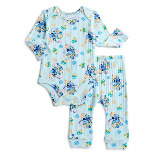 Disney Stitch Unisex Baby Easter Long Sleeve Bodysuit with Matching Joggers, 2-Piece Set, Sizes Newborn-12M