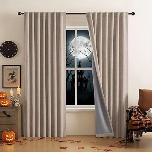 CUCRAF Linen Look 100% Blackout Curtains 84 Inch Length 2 Panels Set, Back Tab and Rod Pocket Curtain for Living Room Bedroom, Room Darkening Window Drapes Thermal Insulated, (52x84 inch, Linen)