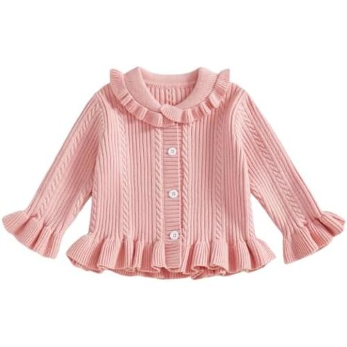 Baby Girl Cable Knit Cardigan Sweater Button Down Ruffle Sweaters Outwear Toddler Fall Spring Clothes