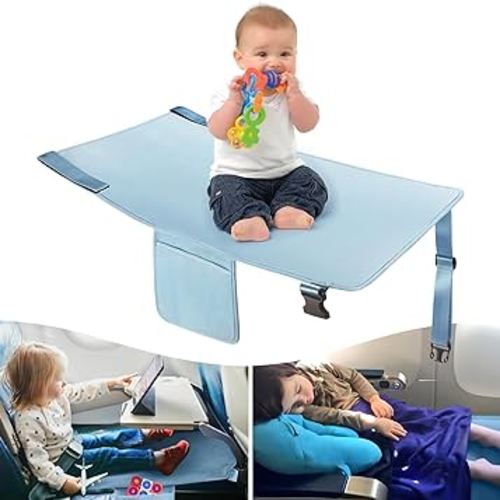 Toddler Airplane Bed, Kids Airplane Seat Extender Travel Bed, Kids Airplane Travel Essentials, Airplane Must Have for Toddlers, Baby Portable Plane Bed Foot Rest for Flights, Blue