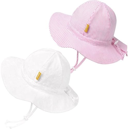Baby Girl Sun Hat with UPF 50+ Outdoor Adjustable Toddler Beach Hat with Wide Brim Bucket Hats for Kids