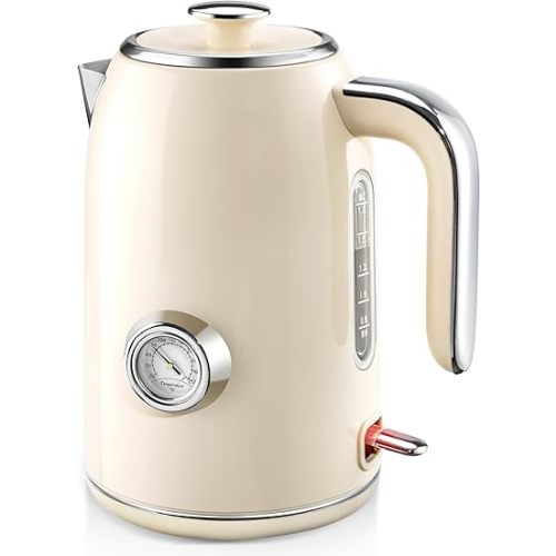 PUKOMC Electric Kettle, 1.7L Stainless Steel Tea Kettle with Temperature Gauge, 1500W Water Boiler with LED Light, BPA-Free, Auto Shut-Off and Boil-Dry Protection (Beige) Visit the Pukomc Store