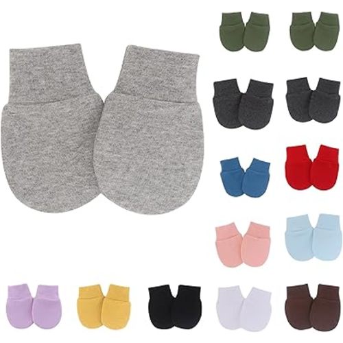Newborn Baby Solid Knit Mittens Unisex No Scratch Mittens Cotton Solid Soft Mittens for Infant Cold Weather (White, One Size)