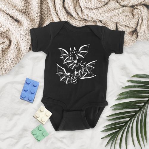 Spooky Halloween Bats Hand Drawn Design Baby Onsie Bodysuit